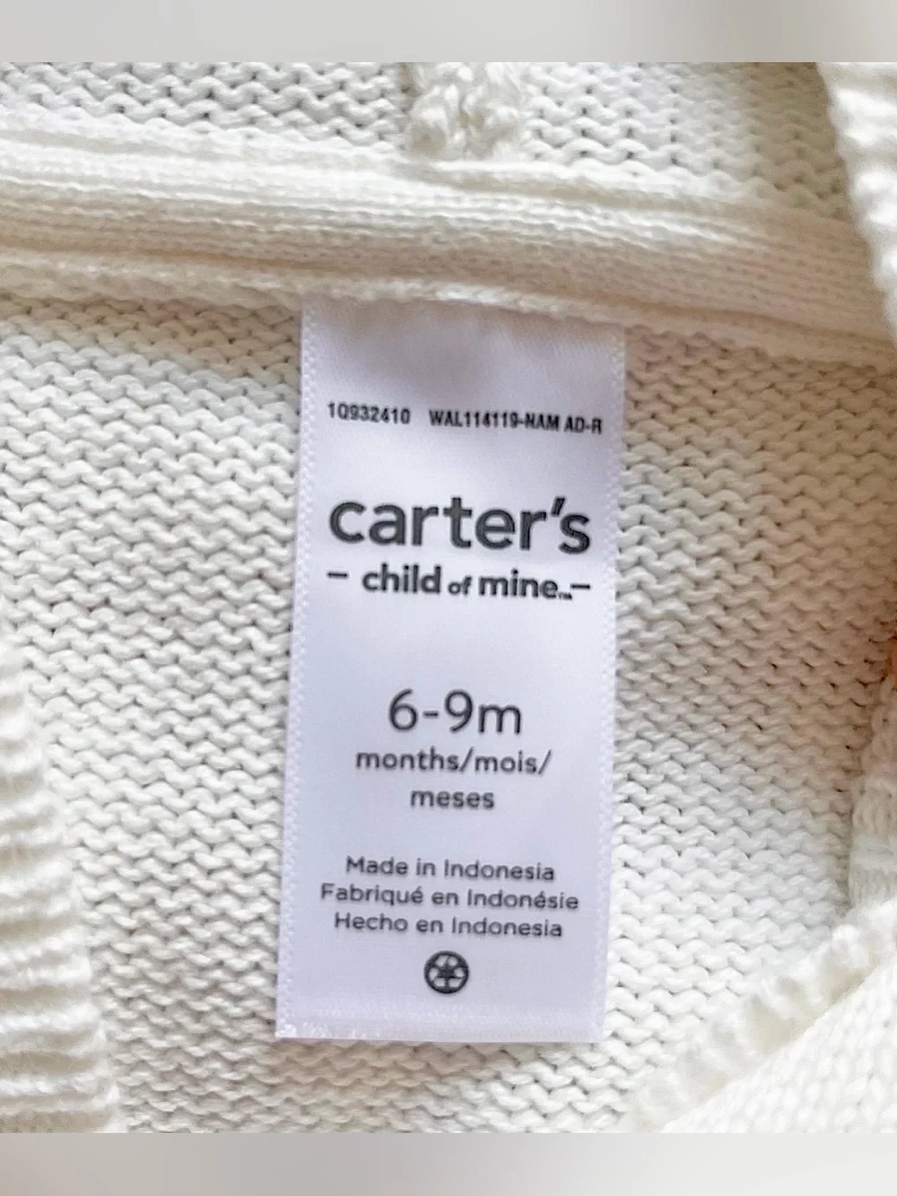 Carter’s Baby Girl Hooded Sweater 6-9M NWT Button Up Cream Cardigan W/ Bear Ears